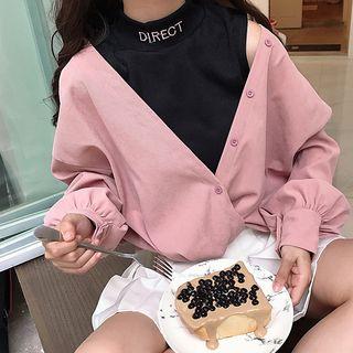 Set: Long-sleeve Shirt + Embroidered Tank Top