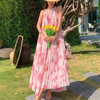 Sleeveless Tie-dyed Pleated A-line Dress