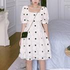 Short-sleeve Dotted Fringed A-line Dress