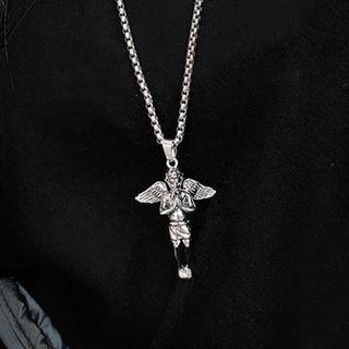 Angel Pendant Necklace 1pc - Silver - One Size
