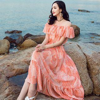 Off-shoulder Printed Midi Sundress