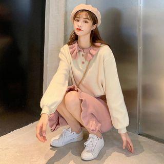 Ruffle Collar Sweater / Midi Knit Skirt