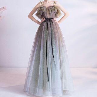 Spaghetti Strap Glitter Gradient Mesh A-line Evening Gown