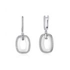925 Sterling Silver Rectangular Earrings With White Austrian Element Crystal Silver - One Size