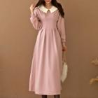 Contrast-collar A-line Long Dress