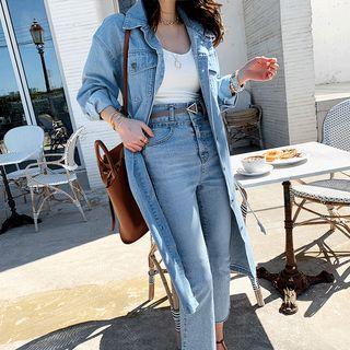 Longline Denim Shirt & Sash Light Blue - One Size