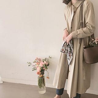 Pleated Mac Coat With Sash Beige - One Size