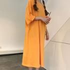3/4-sleeve Midi T-shirt Dress Tangerine - One Size