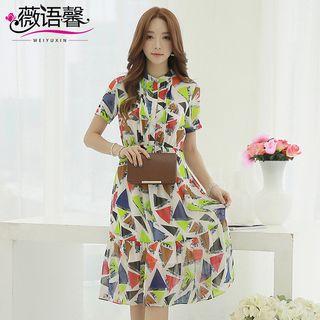 Triangle Print Short Sleeve Chiffon Dress