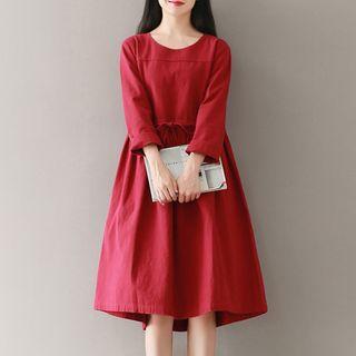 Long-sleeve Drawstring Waist A-line Dress