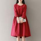 Long-sleeve Drawstring Waist A-line Dress