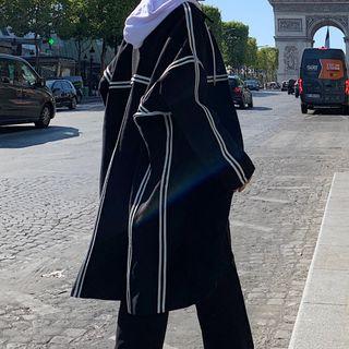 Striped Detail Buttoned Coat Black - One Size