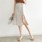 Pinstripe Linen Blend Overlay Wrap Skirt