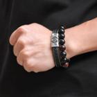 Stainless Steel Anchor Braided Genuine Leather Bracelet