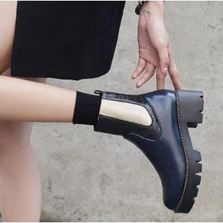 Faux Leather Elastic Panel Platform Block Heel Booties