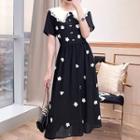 Short-sleeve Collared Floral A-line Dress