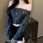 Heart Button Off-shoulder Blouse / Inset Shorts Mini Skirt