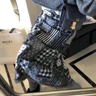 Patterned Panel Slit Midi Pencil Skirt