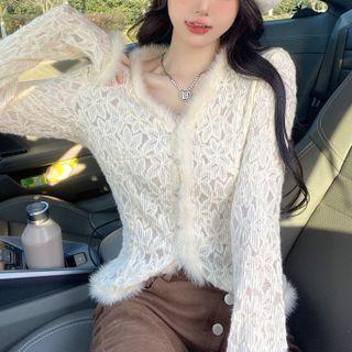 Fluffy Trim Lace Blouse