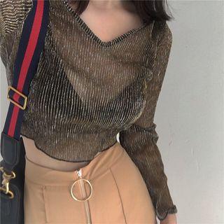 Open Back Long-sleeve Chiffon Top