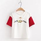 Short Sleeve Keyhole Printed T-shirt / Tassel Embroidered Shorts
