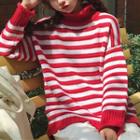 Turtleneck Striped Sweater Stripes - Red - One Size