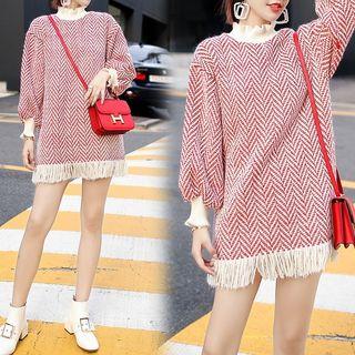 Fringed Hem Knitted Pullover Dress