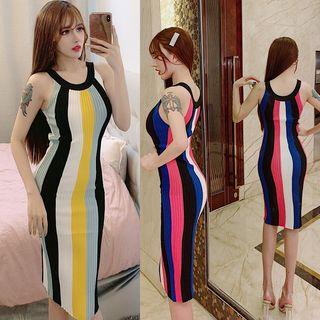 Striped Halter Knitted Sheath Dress