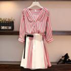 Set: Long-sleeve Striped Shirt + Striped Skirt