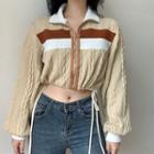 Color Block Cable-knit Cropped Cardigan