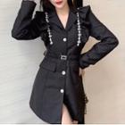 Rhinestone Accent Ruffled Mini Shirt Dress