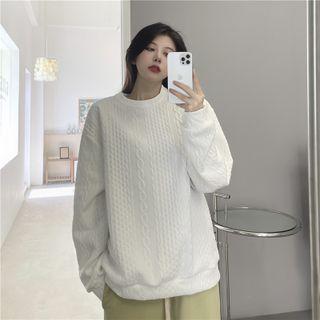 Long-sleeve Pattern Sweatshirt White - One Size