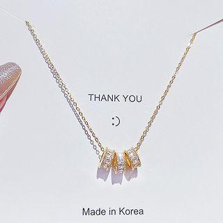 Rhinestone Hoop Necklace X029 - 1pc - Gold - One Size