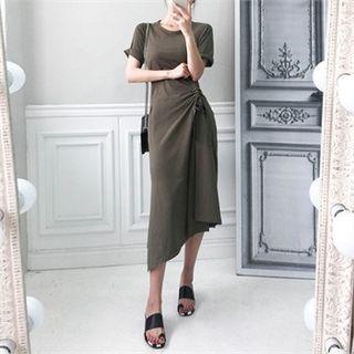 Short-sleeve Drawstring-trim Long Dress