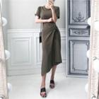 Short-sleeve Drawstring-trim Long Dress