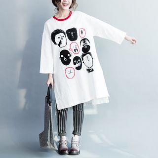 Long-sleeve Printed T-shirt Midi Dress