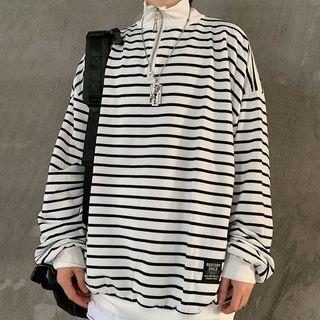 Striped Mock-neck Long-sleeve Sweatshirt