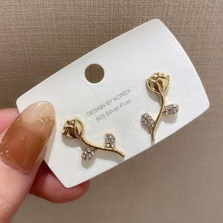 Rhinestone Rose Earring 1 Pair - We2068 - Gold - One Size