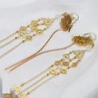 Retro Faux Pearl Flower Hair Stick 1 Pair - Gold - One Size