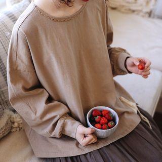 Bow-detail Oversized Tee Khaki - One Size