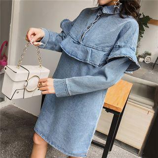 Denim Long Sleeve Ruffled Shirtdress