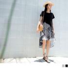 Short Sleeve Print Panel Dip-back A-line Dress