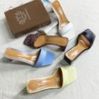 Block-heel Plain / Floral Slide Sandals