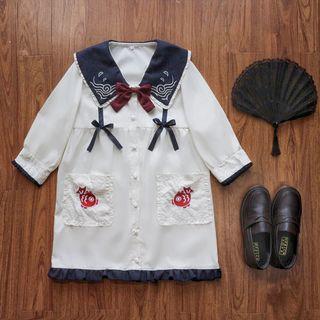 Embroidered 3/4 Sleeve Sailor Collar Top