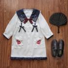 Embroidered 3/4 Sleeve Sailor Collar Top