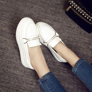 Buckled Faux Leather Loafers