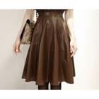 Faux-leather Flare Midi Skirt