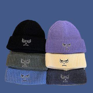 Angry Face Print Pattern Knit Beanie