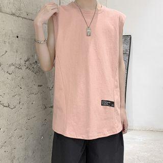 Sleeveless Lettering Applique T-shirt