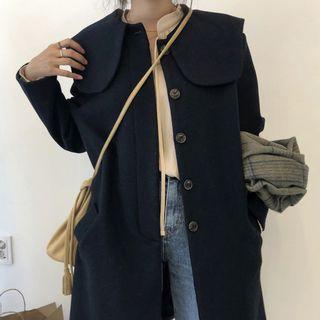 Long Buttoned Coat Navy Blue - One Size